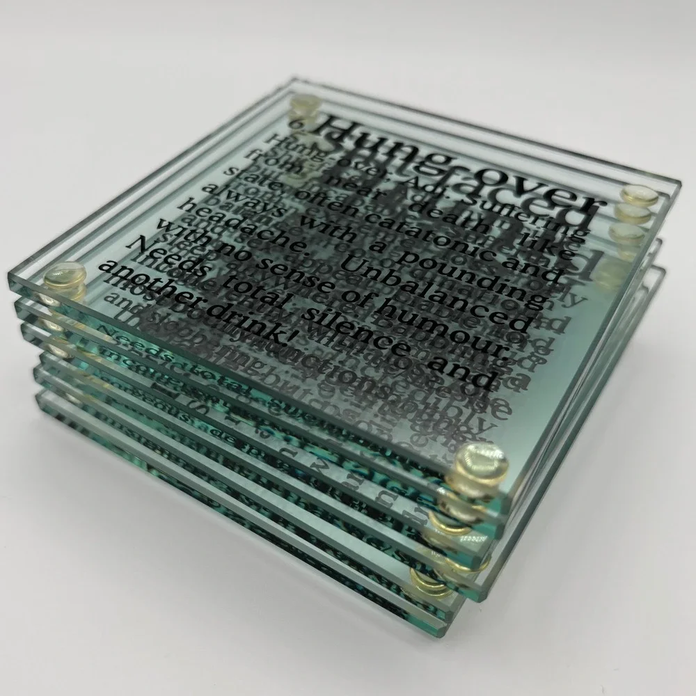 kikkerland Set of 6 Glass‎ Coasters Funny 
